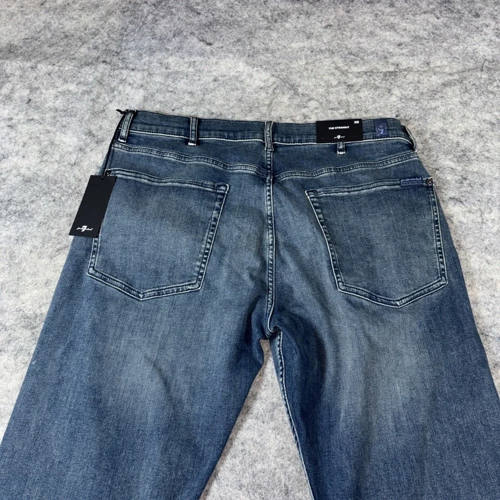 7 For All Mankind Jeans Mens 36x32 Blue The Straight Breckenridge Denim Stretch - Picture 7 of 11